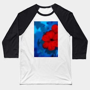 Red Flowers On Blue Baseball T-Shirt